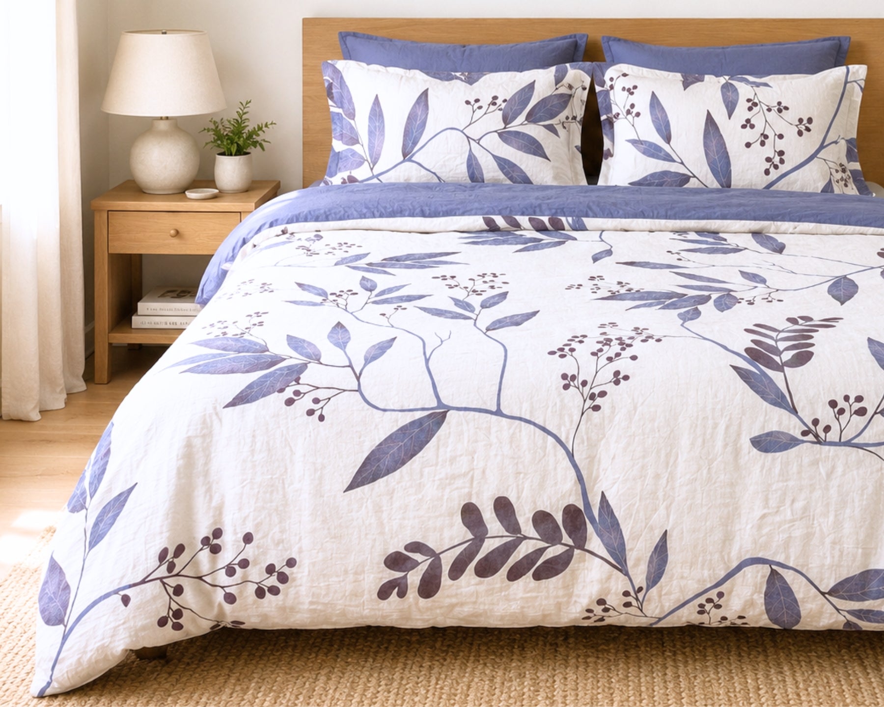European Linen Duvet Cover Set | Blålig Print