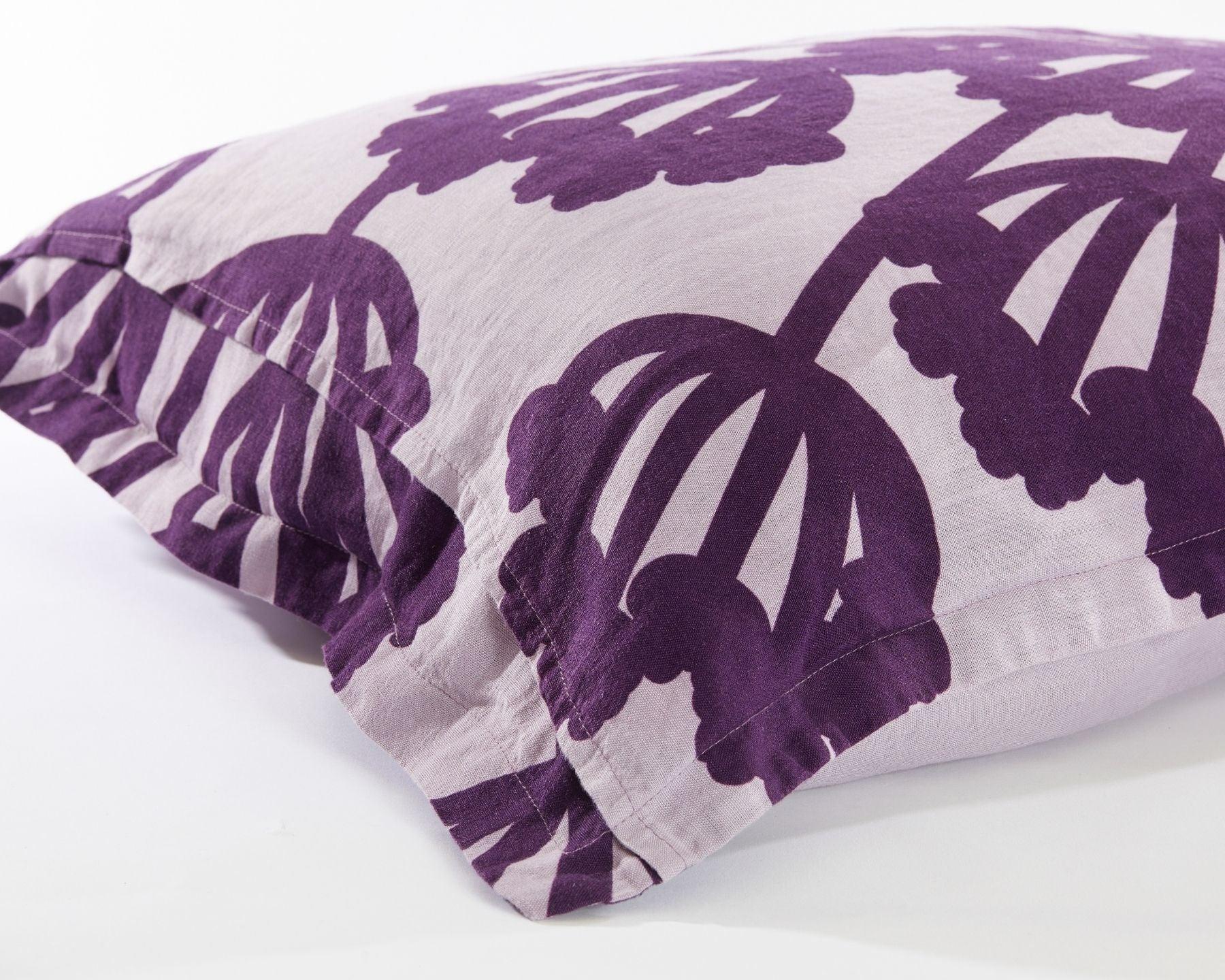 Purple organic European linen duvet cover set with two matching pillow cases in modern Scandinavian floral design - Twin / Standard, Full/Queen / Standard, King/Cal-King / Standard, King/Cal-King / King