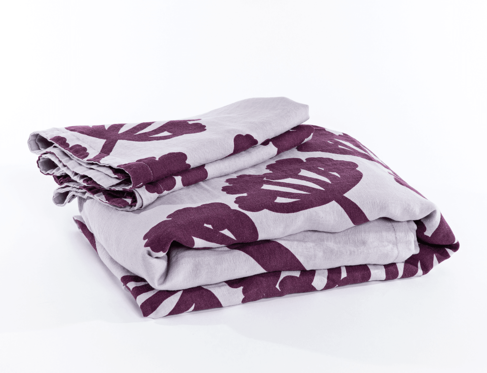 Purple organic European linen duvet cover set with two matching pillow cases in modern Scandinavian floral design - Twin / Standard, Full/Queen / Standard, King/Cal-King / Standard, King/Cal-King / King