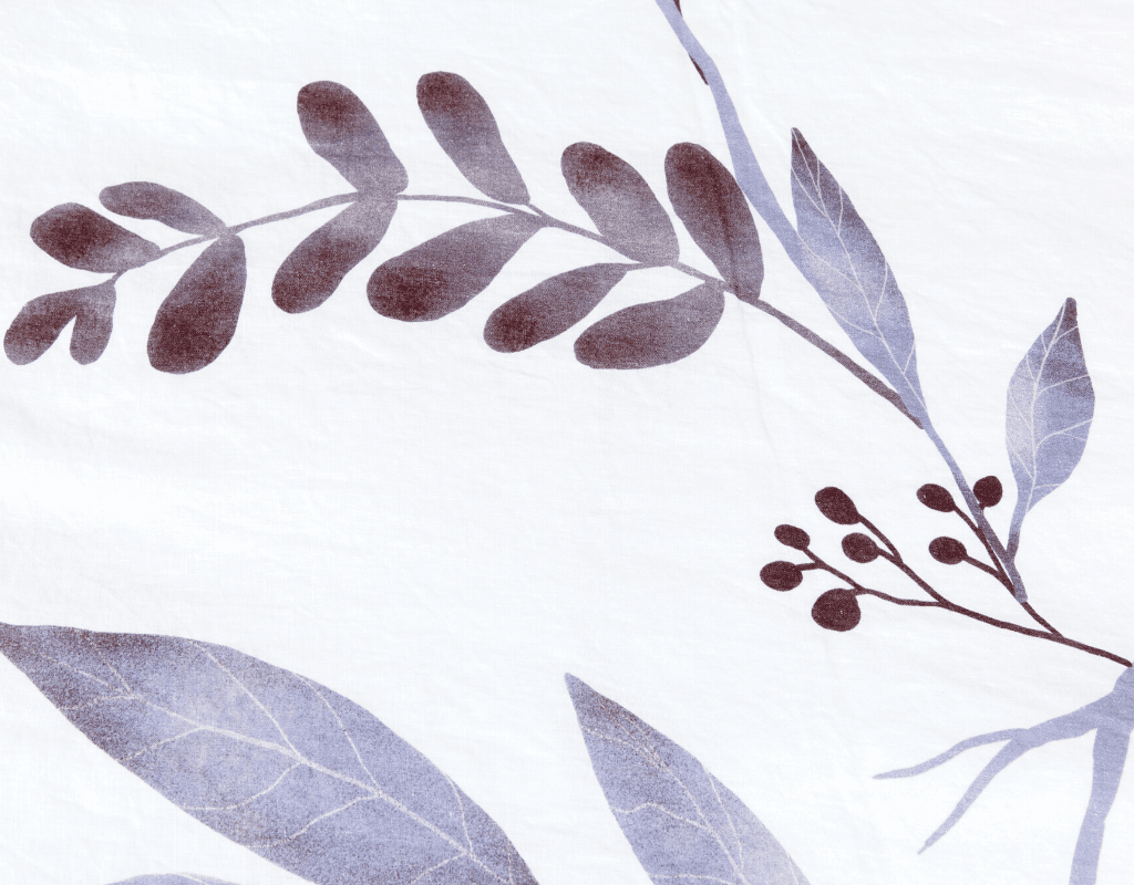 European organic linen duvet cover set in moderns Scandinavian design on white with purple leaves - Twin / Standard, Full/Queen / Standard, King/Cal-King / Standard, King/Cal-King / King