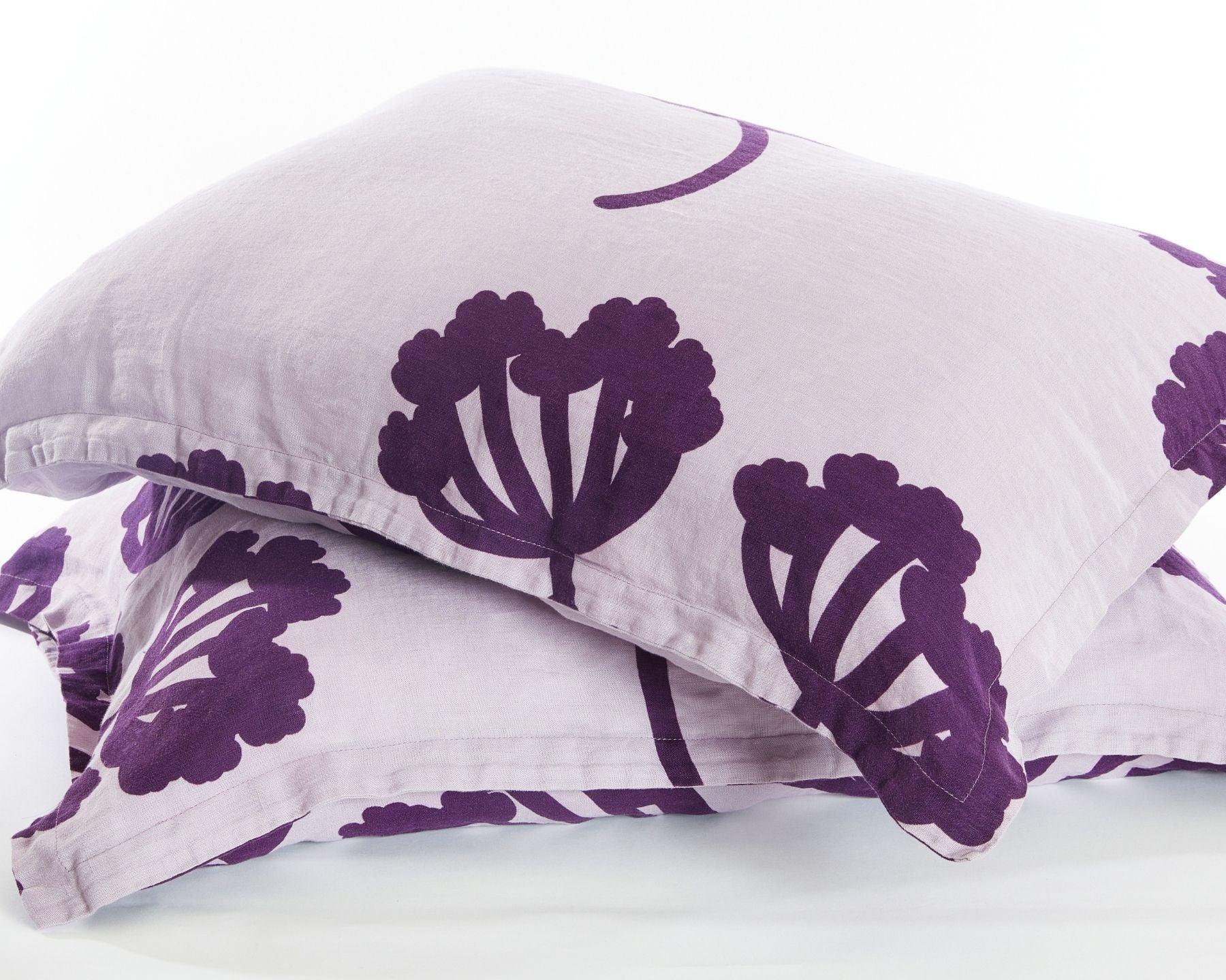 Purple organic European linen duvet cover set with two matching pillow cases in modern Scandinavian floral design - Twin / Standard, Full/Queen / Standard, King/Cal-King / Standard, King/Cal-King / King