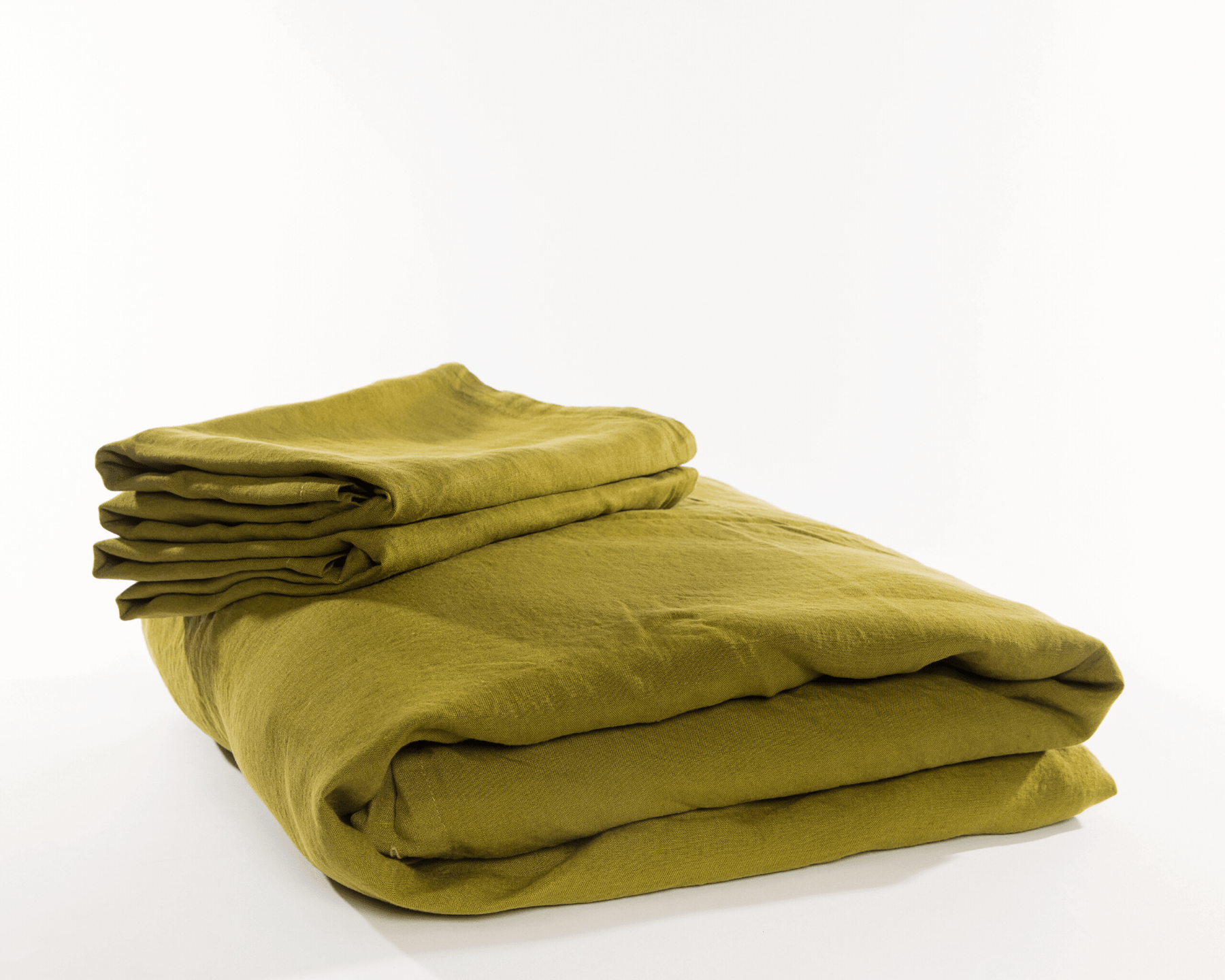 Olive green organic European linen duvet cover set with two matching pillowcases - Grøn (green)