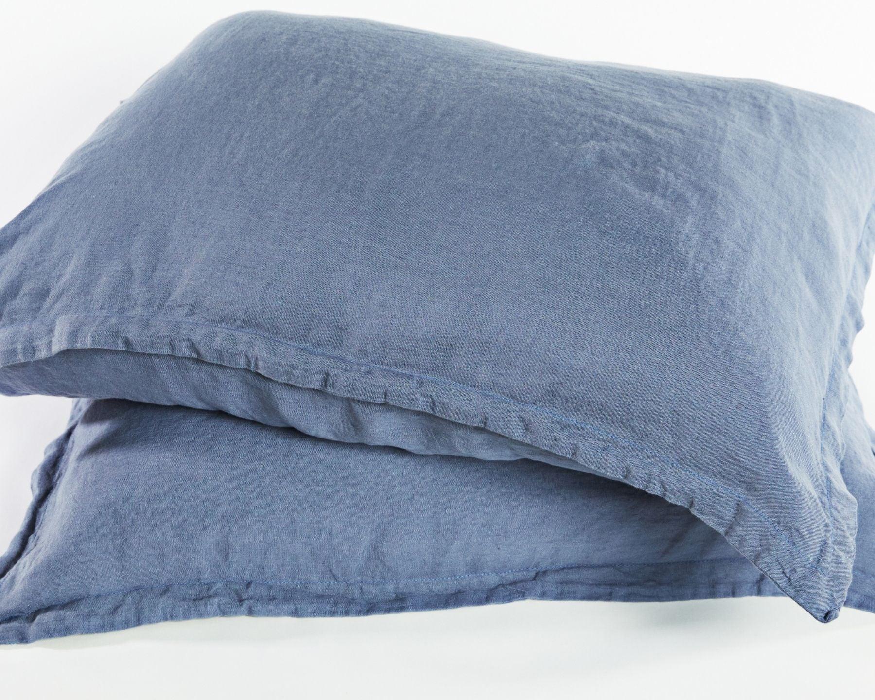 Dusty blue organic European linen pillowcases