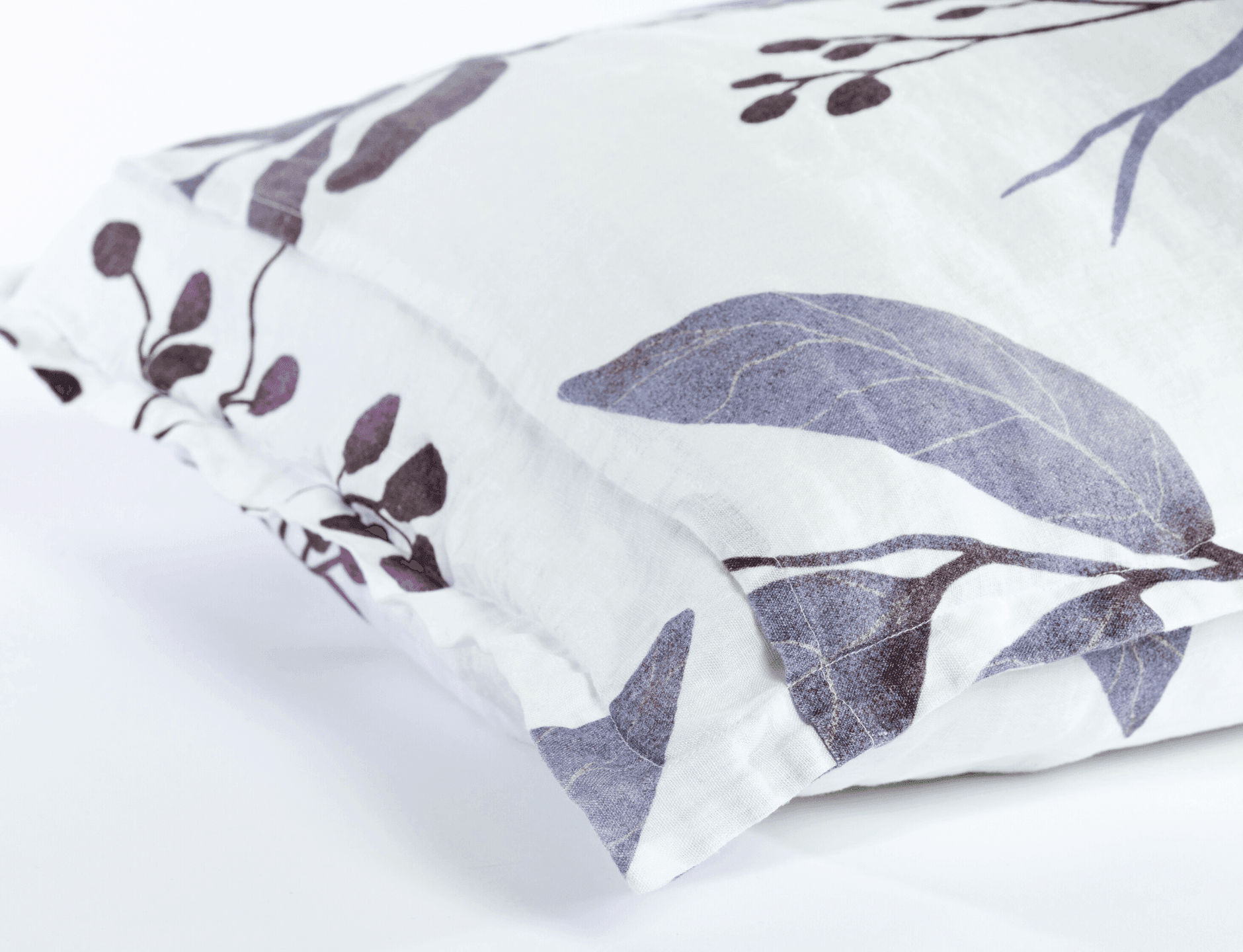 European organic linen duvet cover set in moderns Scandinavian design on white with purple leaves - Twin / Standard, Full/Queen / Standard, King/Cal-King / Standard, King/Cal-King / King