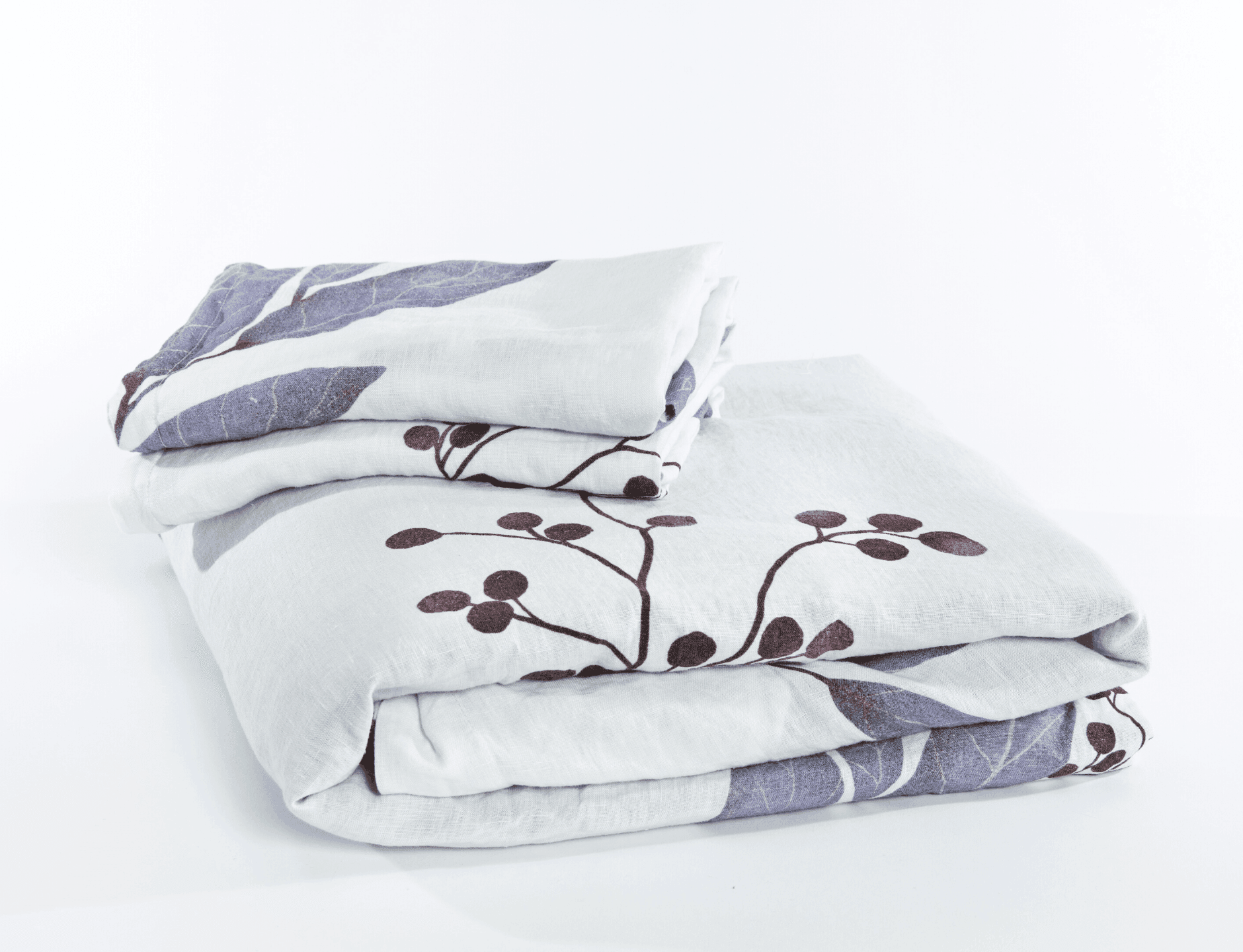 European organic linen duvet cover set in moderns Scandinavian design on white with purple leaves - Twin / Standard, Full/Queen / Standard, King/Cal-King / Standard, King/Cal-King / King