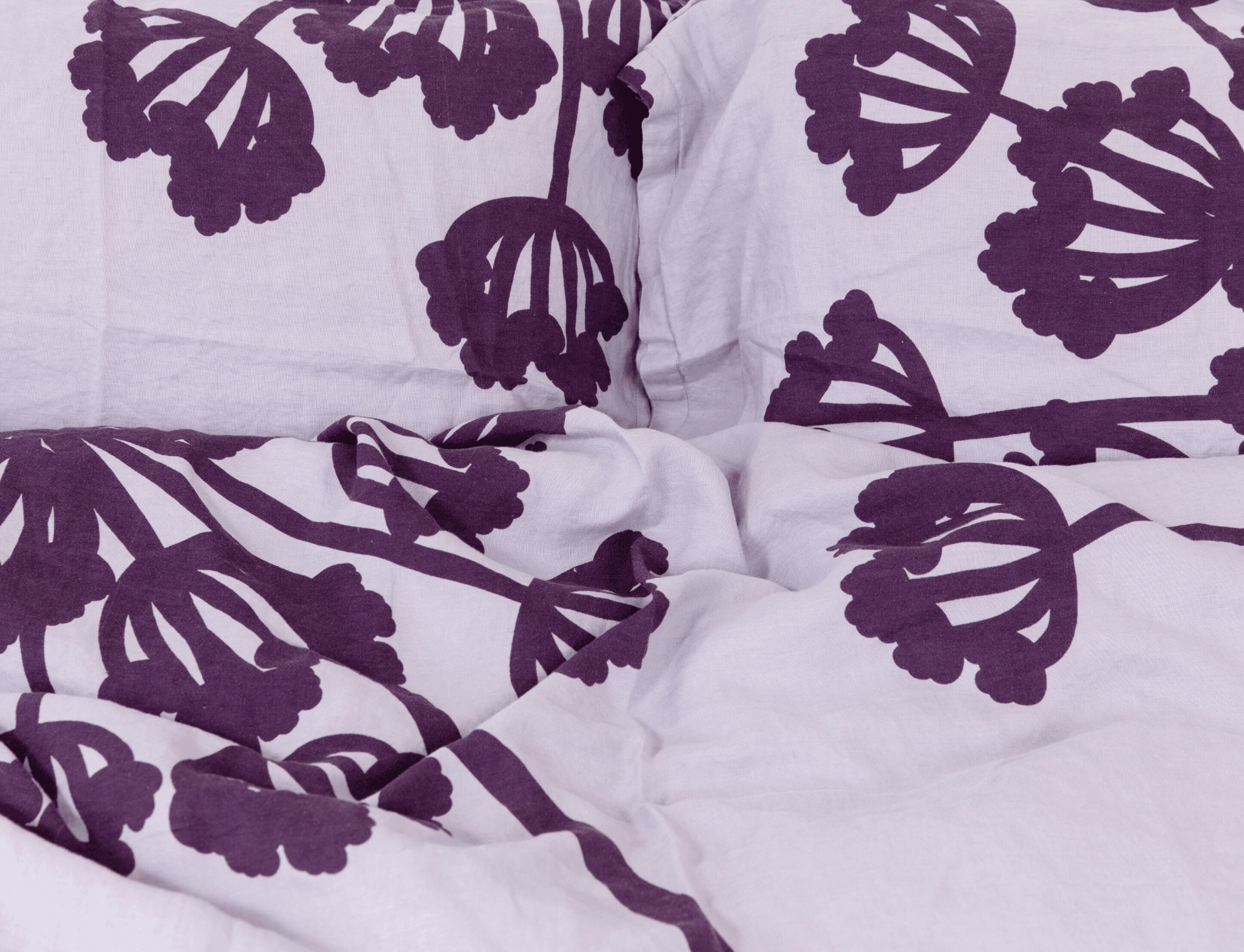 Purple organic European linen duvet cover set with two matching pillow cases in modern Scandinavian floral design - Twin / Standard, Full/Queen / Standard, King/Cal-King / Standard, King/Cal-King / King