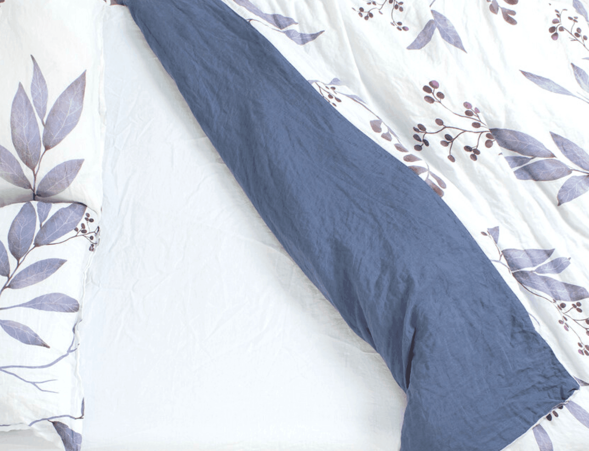 European organic linen duvet cover set in moderns Scandinavian design on white with purple leaves - Twin / Standard, Full/Queen / Standard, King/Cal-King / Standard, King/Cal-King / King