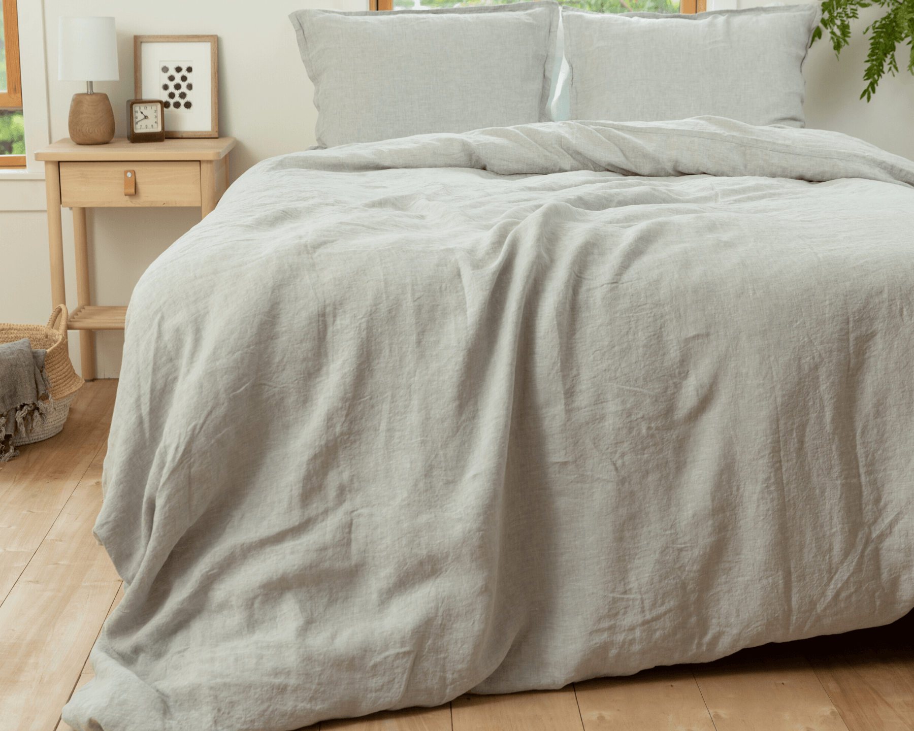 Chambray grey organic European linen duvet cover set with two matching pillowcases