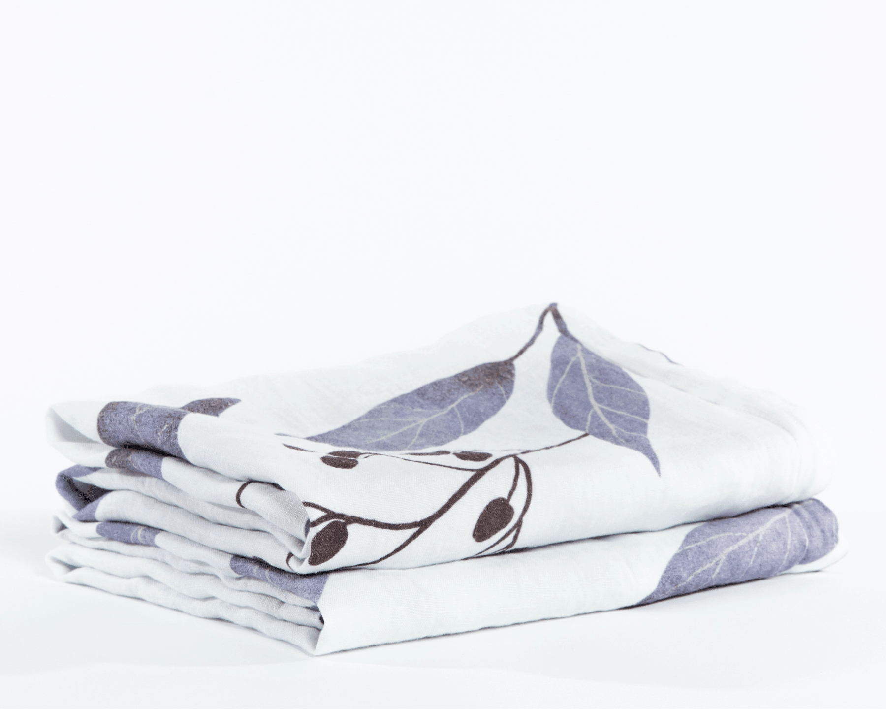 Organic European linen pillowcases with blue leaves design - Standard/King