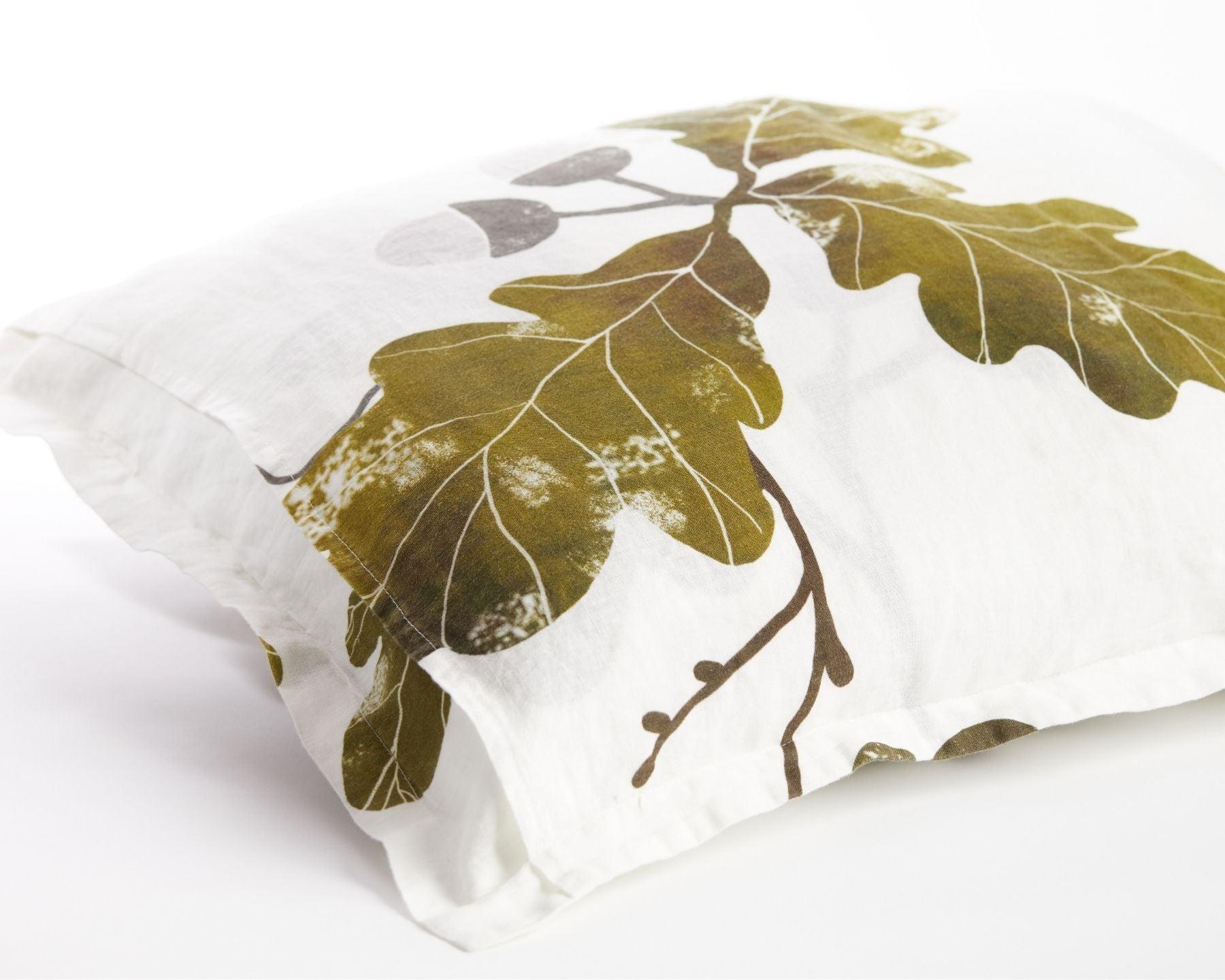 Organic European linen pillowcases with acorn design - Standard/King