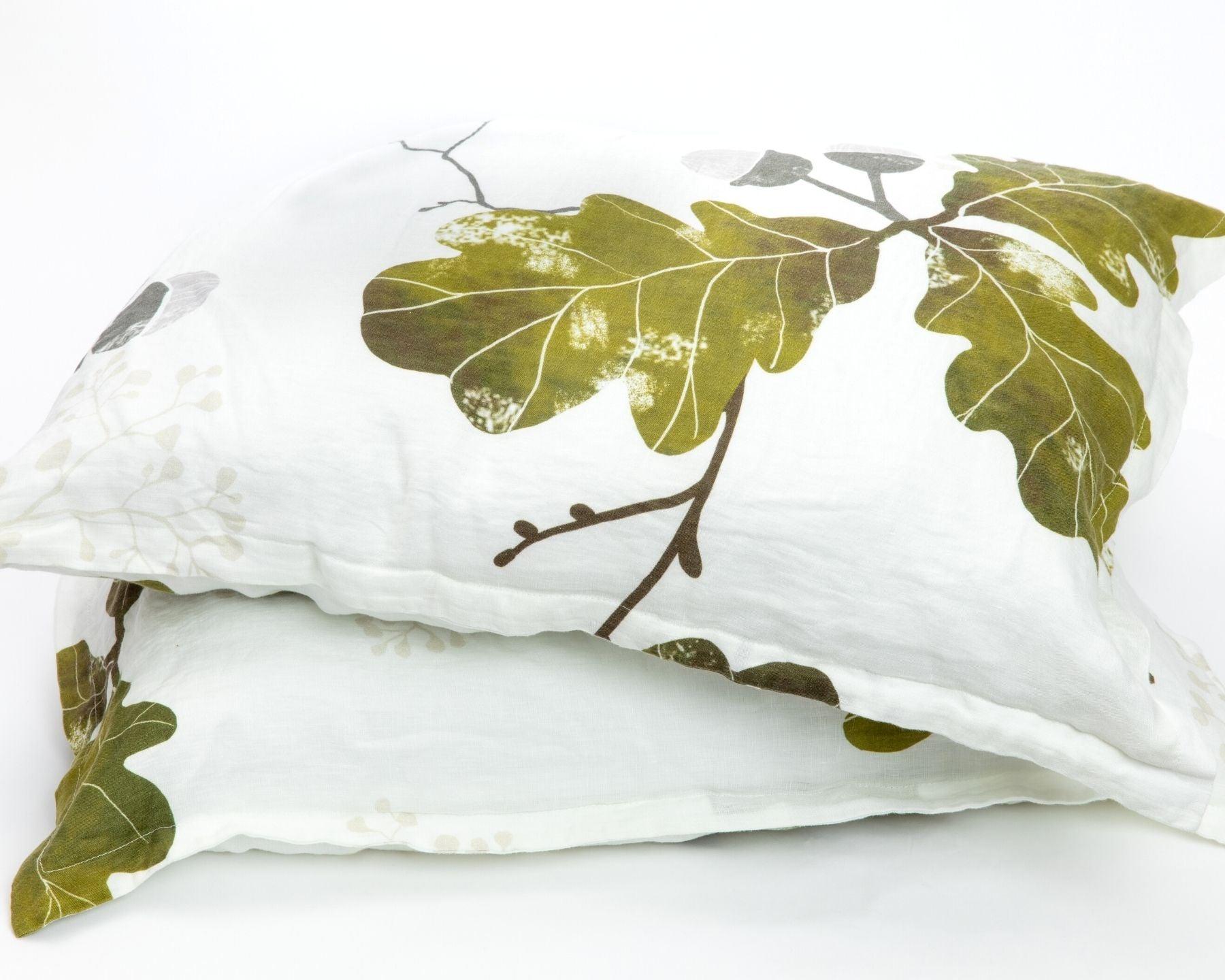 Organic European linen pillowcases with acorn design