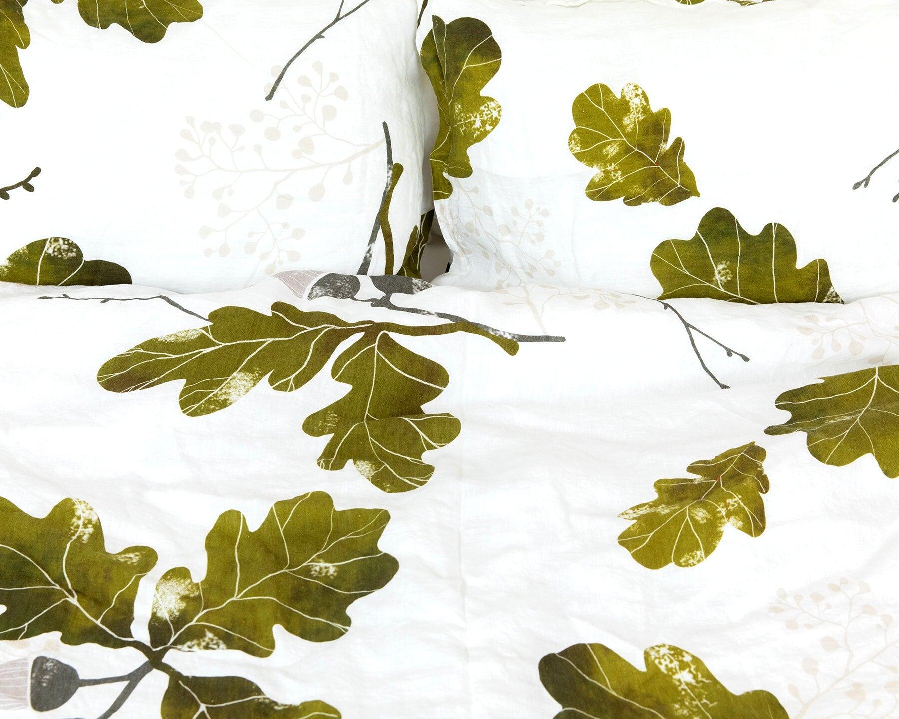 Organic european linen duvet cover set with Scandinavian acorn and oak leaves design - Twin / Standard, Full/Queen / Standard, King/Cal-King / Standard, King/Cal-King / King