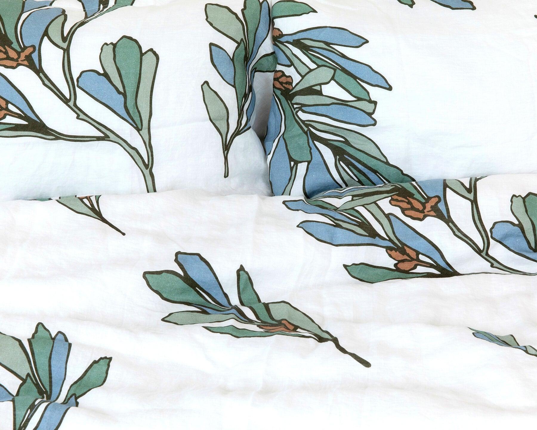 Organic European linen duvet cover set with modern Scandinavian floral design - Twin / Standard, Full/Queen / Standard, King/Cal-King / Standard, King/Cal-King / King