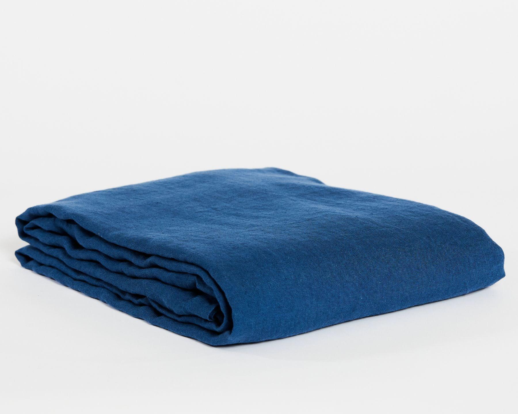 Organic linen top sheet from premium European flax. Blue color.