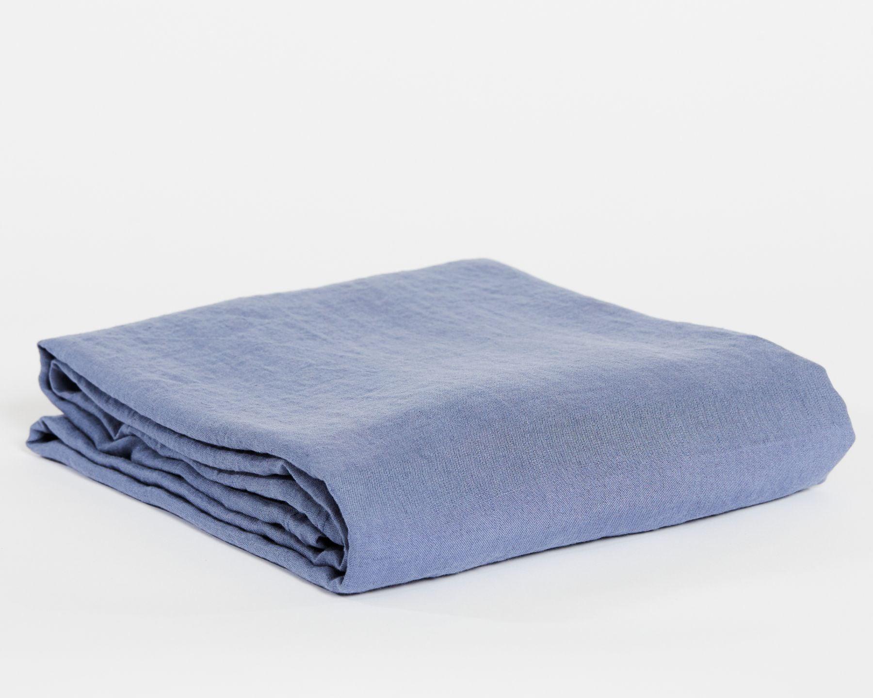 Organic linen top sheet from premium European flax. Dusty blue color.