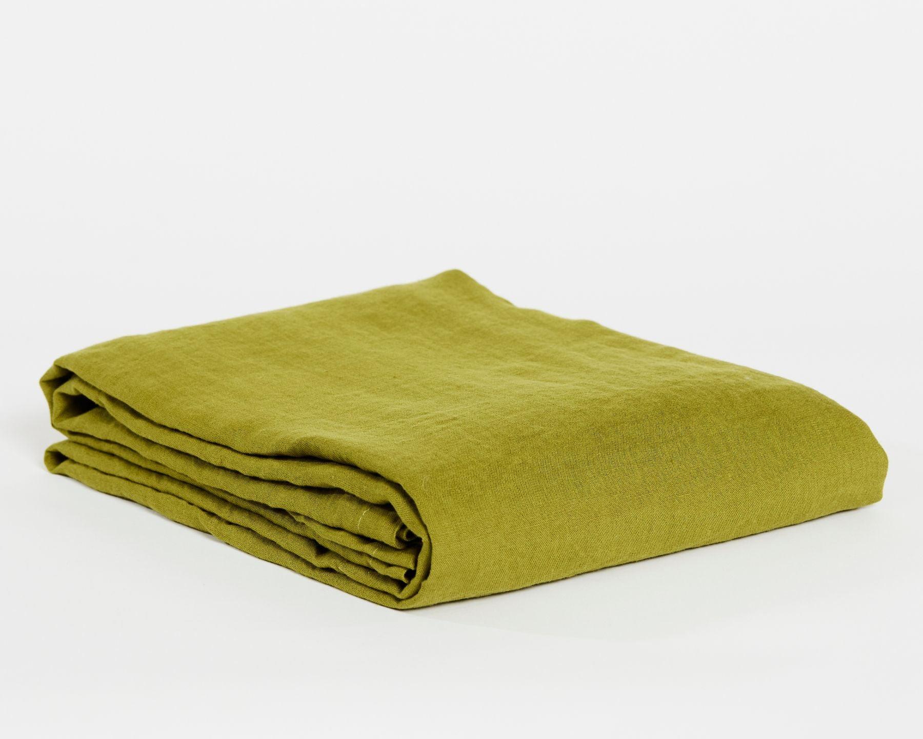 Organic linen top sheet from premium European flax. Green color.