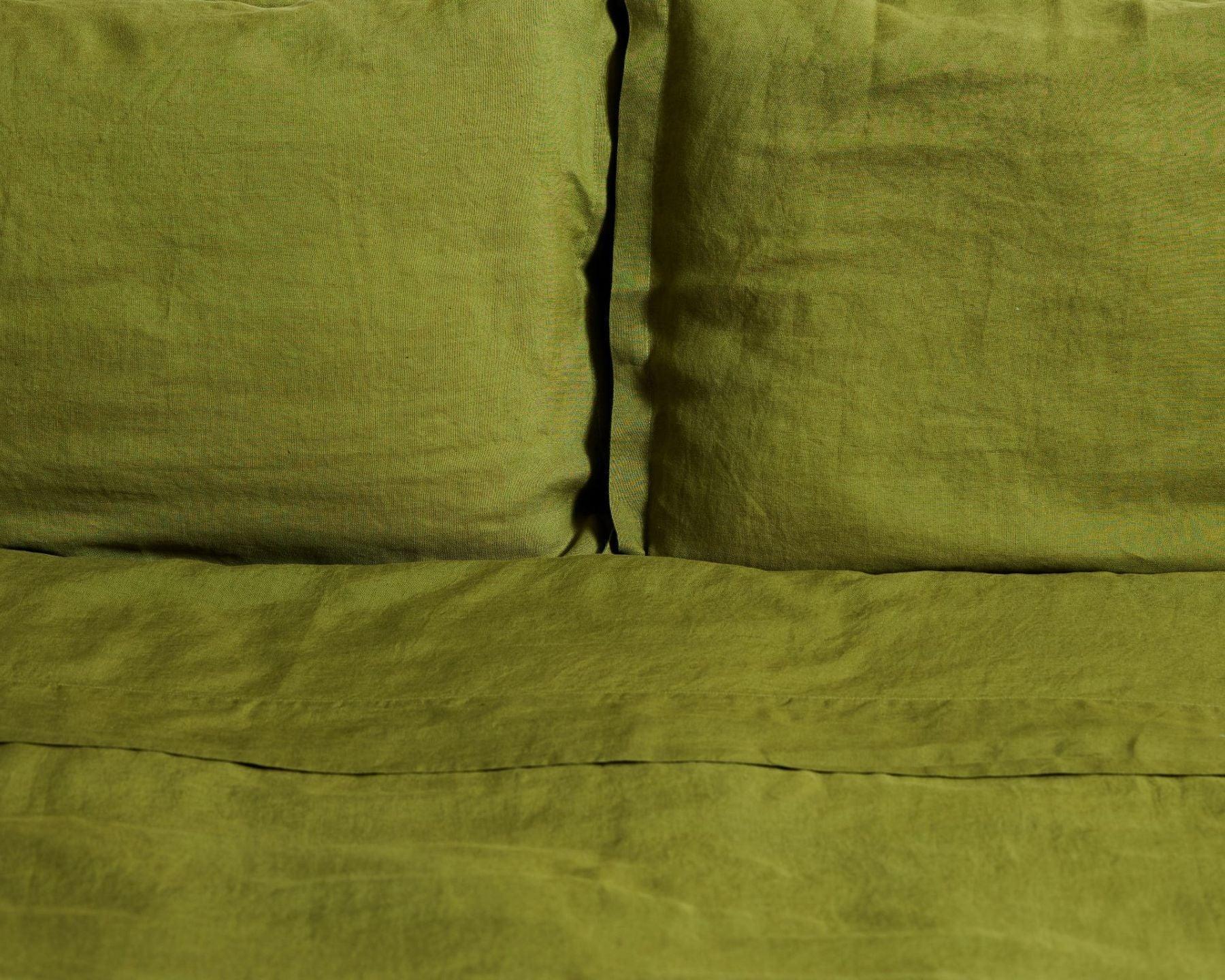 Organic linen top sheet from premium European flax. Green color.