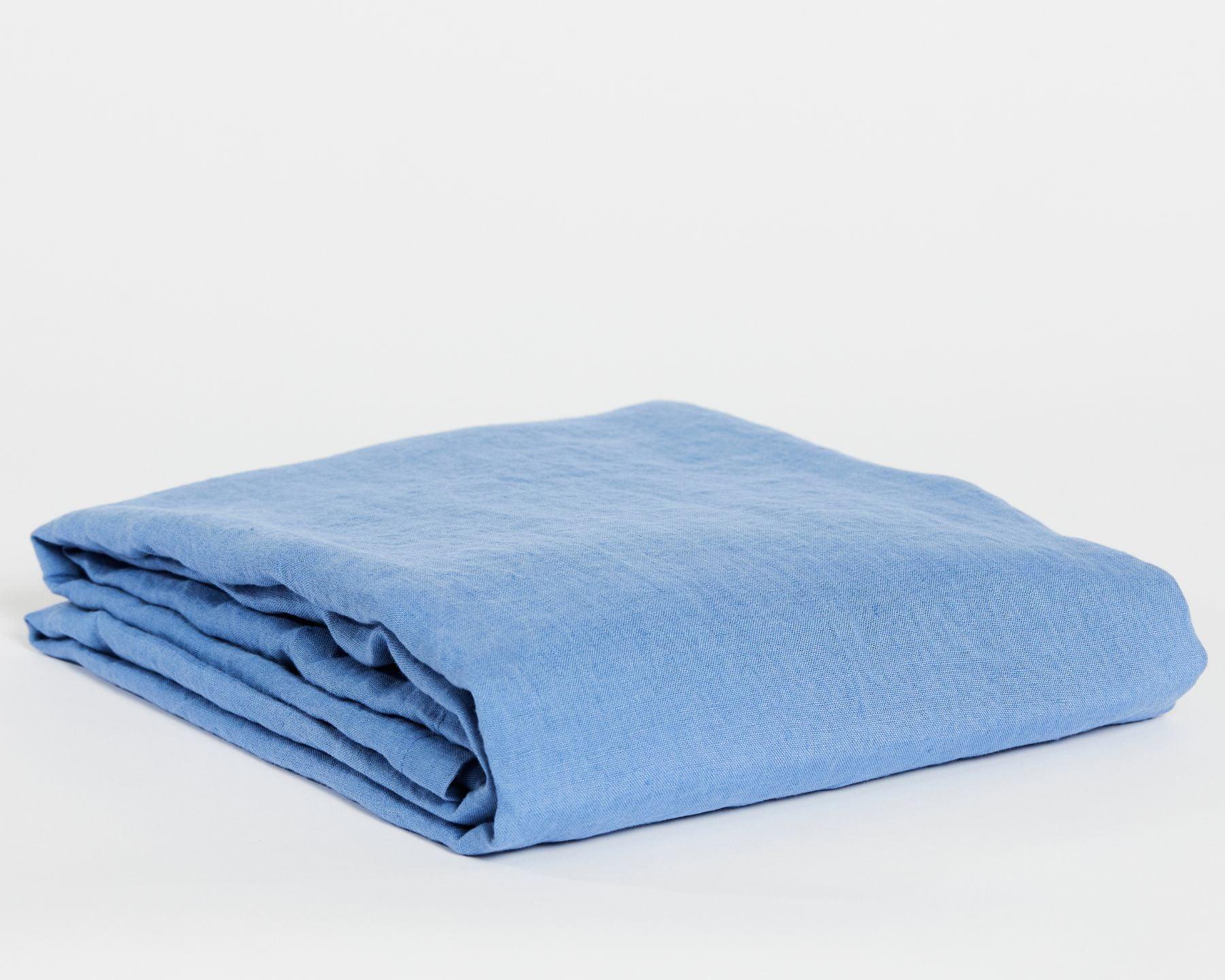 Organic linen top sheet from premium European flax. Light blue color.